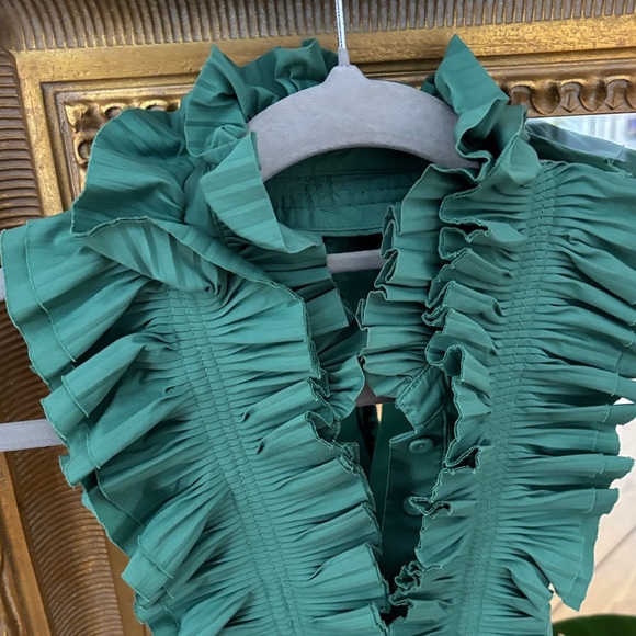 BCBGMAXARIA Green Ruffled Halter Dress - Picture 3 of 9